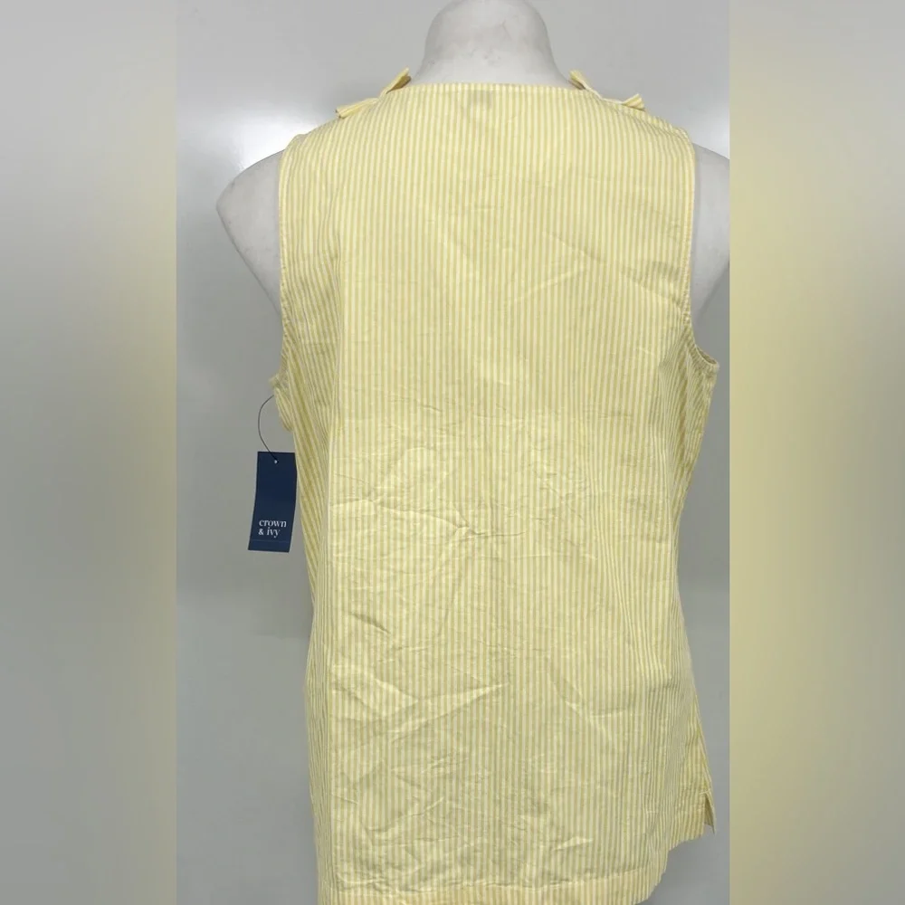 Crown & Ivy Women Yellow Striped Ruffle Neck Sleeveless Blouse Top Size PM NWT - Picture 3 of 6